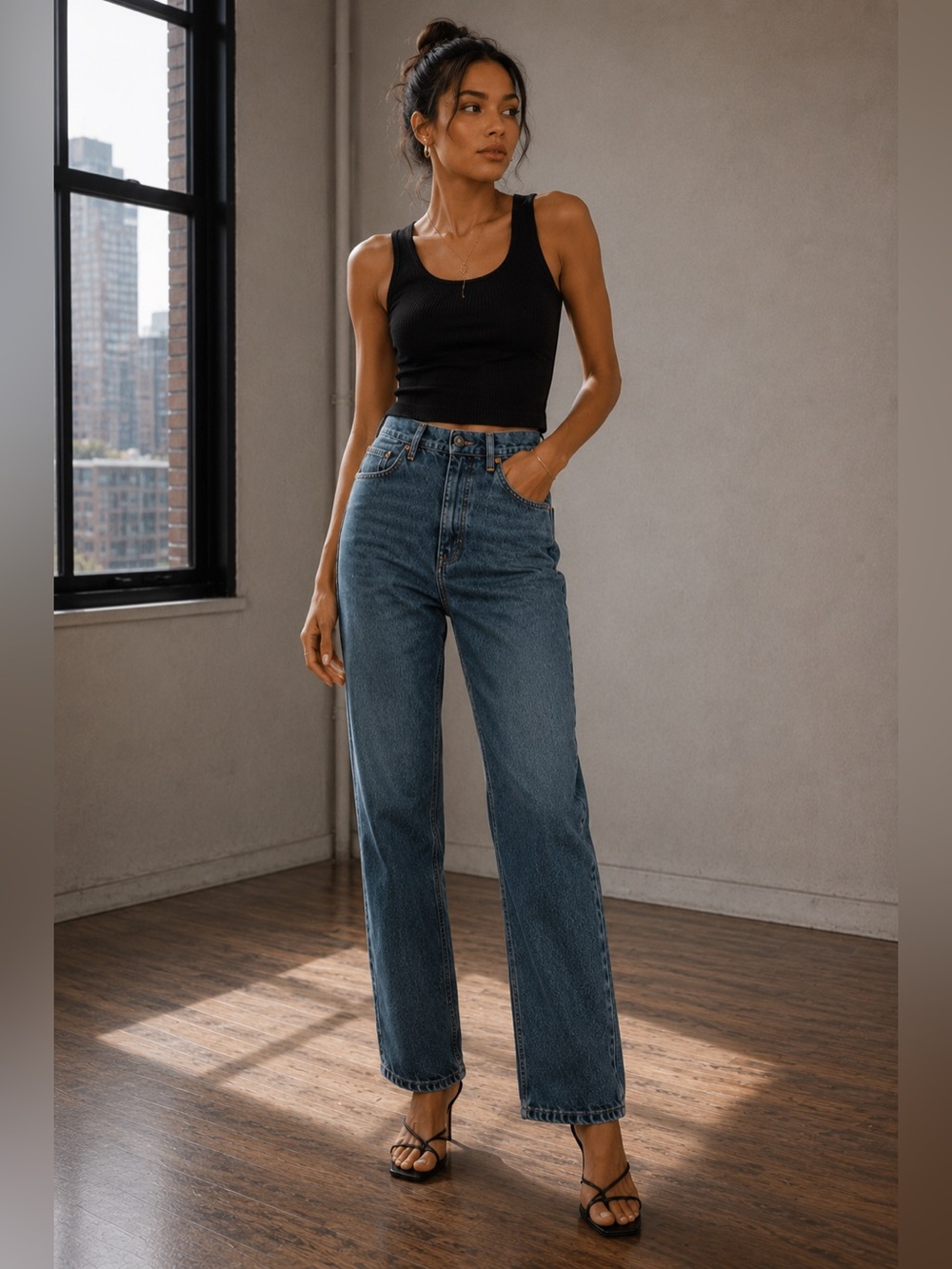 Vintage 90s Denim | Rustler Jeans Straight Leg | Dark/Medium Wash
